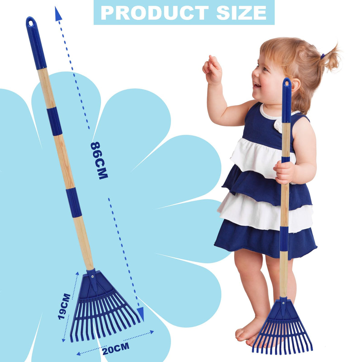 Xifando Kids Leaf Rake blue extended handle for growing kids.
