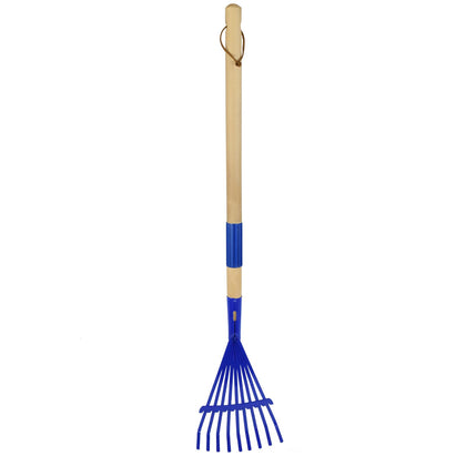 Xifando Kids Leaf Rake with blue wooden handle for comfortable garden cleanup.