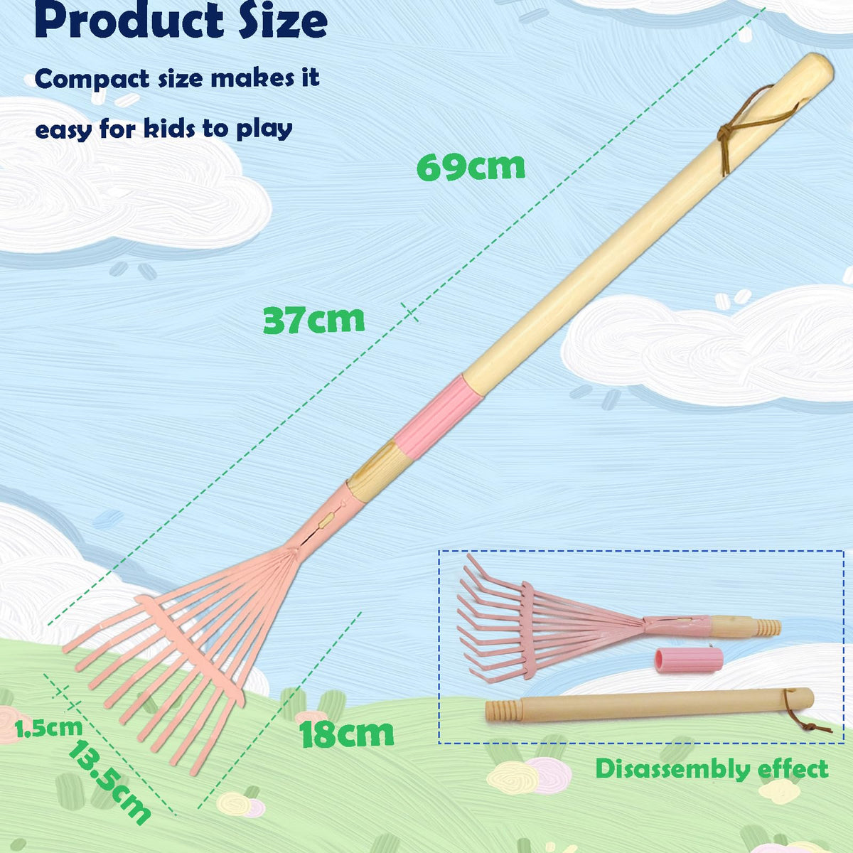 Xifando Kids Leaf Rake hanging rope and storage feature