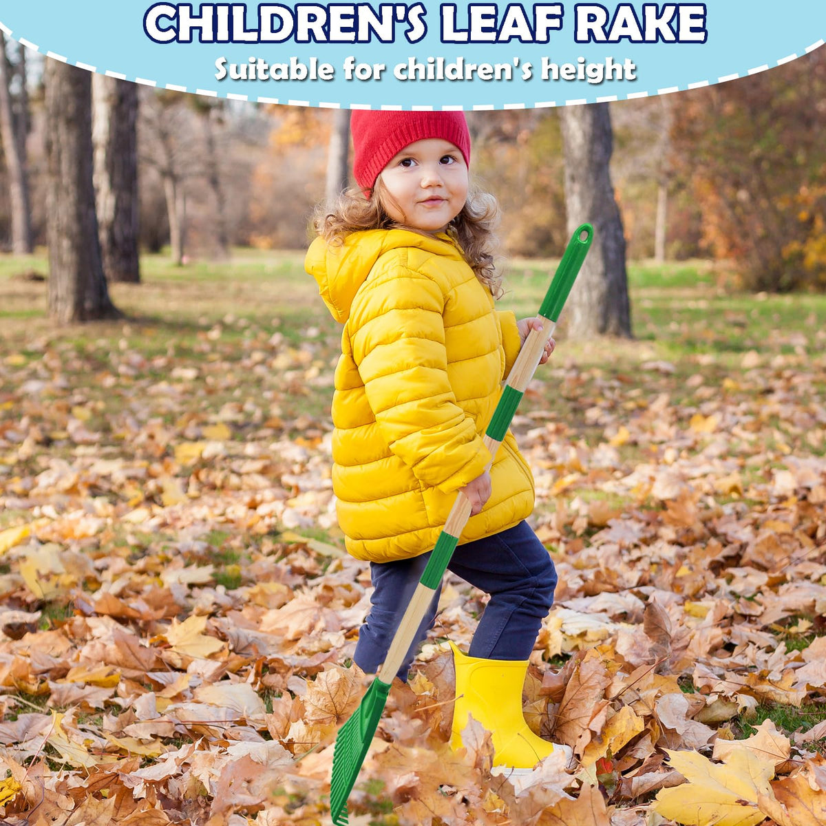 Xifando Kids Leaf Rake materials closeup showing wood and plastic durability.