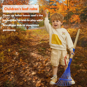 Xifando Kids Leaf Rake close-up shows metal tines for efficient debris gathering.