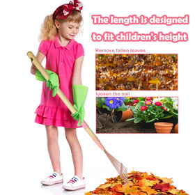 Xifando kids rake with metal tines for light yard cleanup