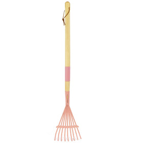 Xifando Kids Leaf Rake with pink wooden handle for safe beginner gardening