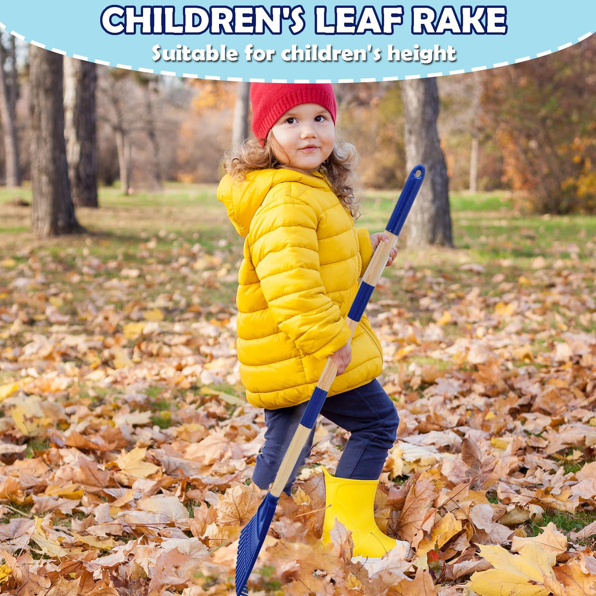 Xifando Kids Leaf Rake three-section pole with blue connector for quick setup.