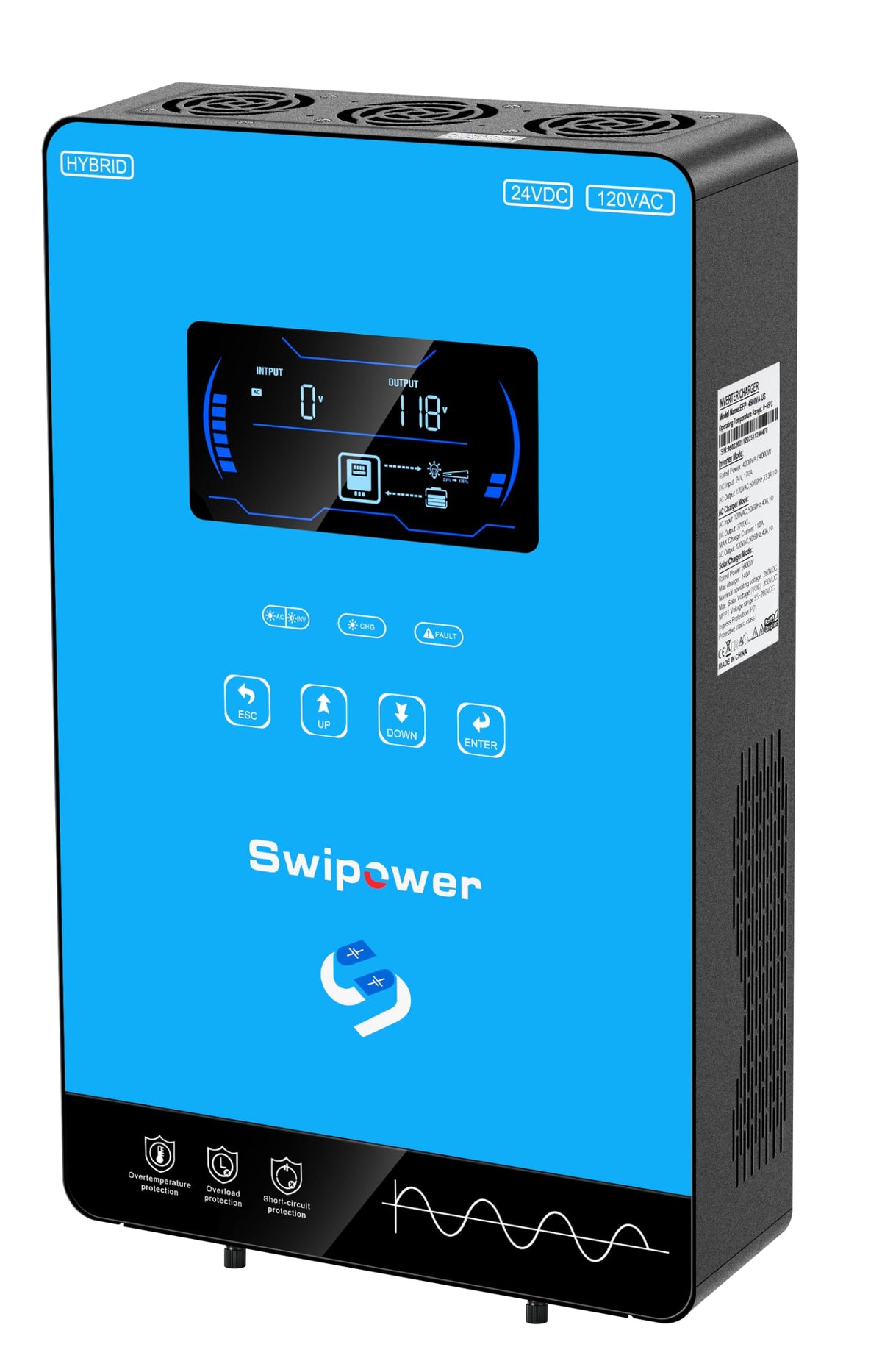 Xijia hybrid inverter display panel shows status and battery info for easy monitoring.