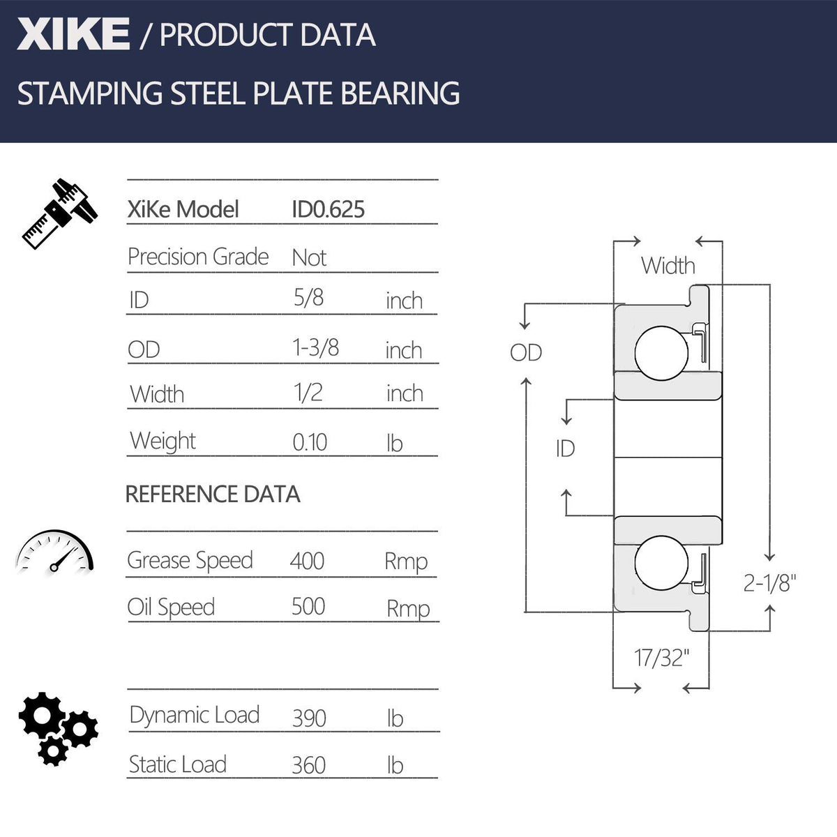 XIKE flanged ball bearing side view highlighting corrosion-resistant galvanization for outdoor use