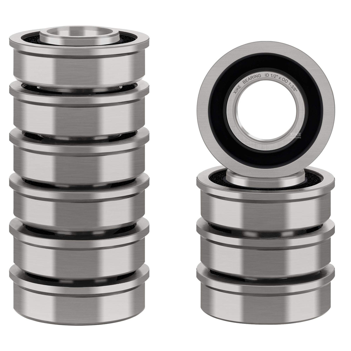 XIKE flanged ball bearing close-up showing precise fit for smooth rolling.