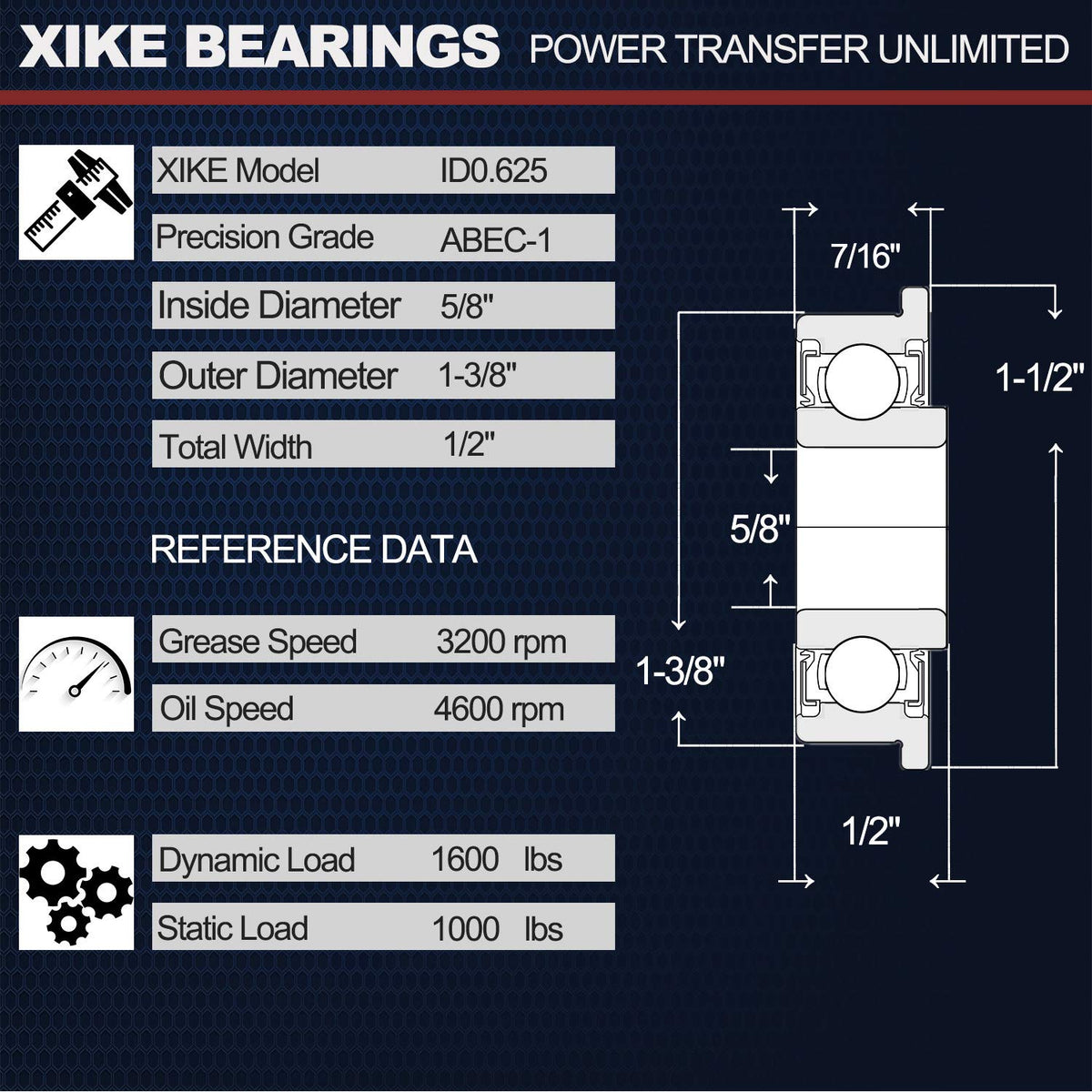 XIKE flange bearing fits 1-3/8 inch hub for compatibility.