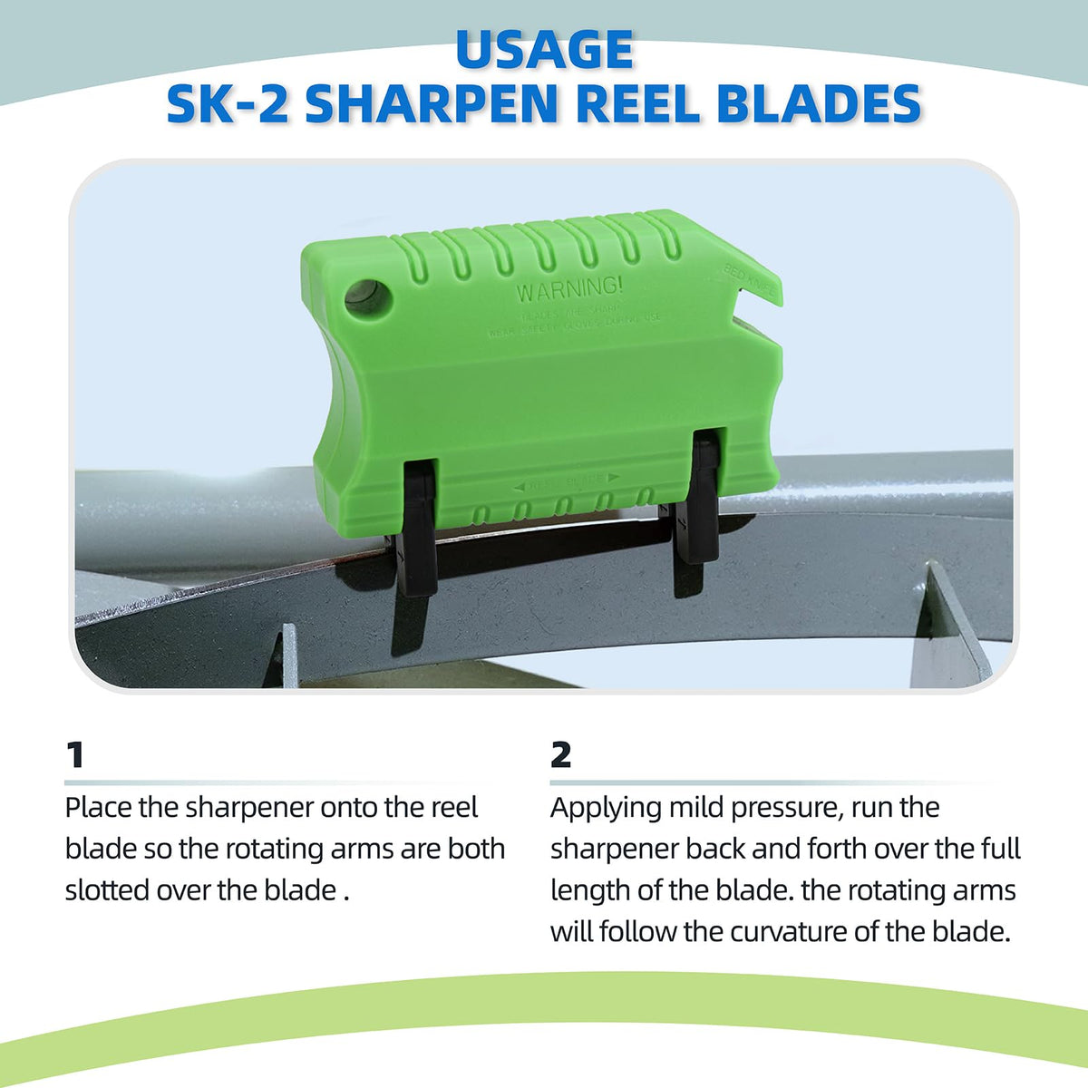 Ximoon reel mower sharpener in use demonstrates quick sharpening action