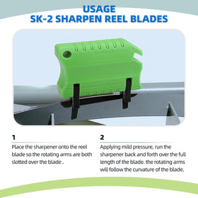 Ximoon reel mower sharpener in use demonstrates quick sharpening action