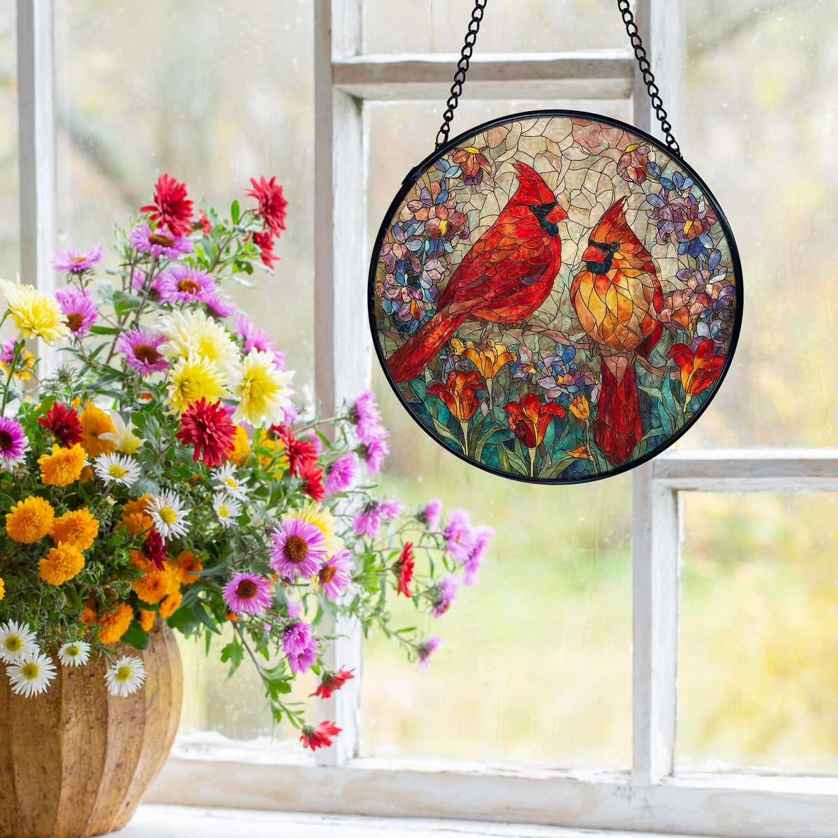 XINCEYWJ Cardinal Suncatcher red flower detail adds color focal point