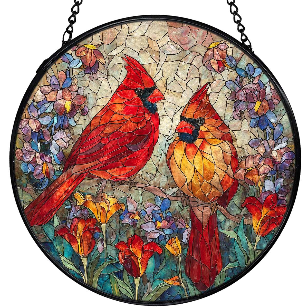 XINCEYWJ Cardinal Suncatcher in stained glass enhances window light