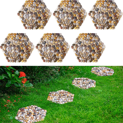 Xindian six-piece natural river rock stepping stones create a grassy garden walkway