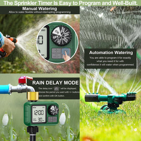XinFuture timer's large LCD display simplifies viewing watering details from a distance.