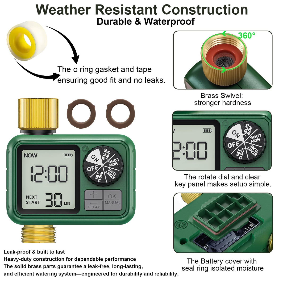 Seal ring on the battery cover protects against moisture for lasting outdoor reliability.