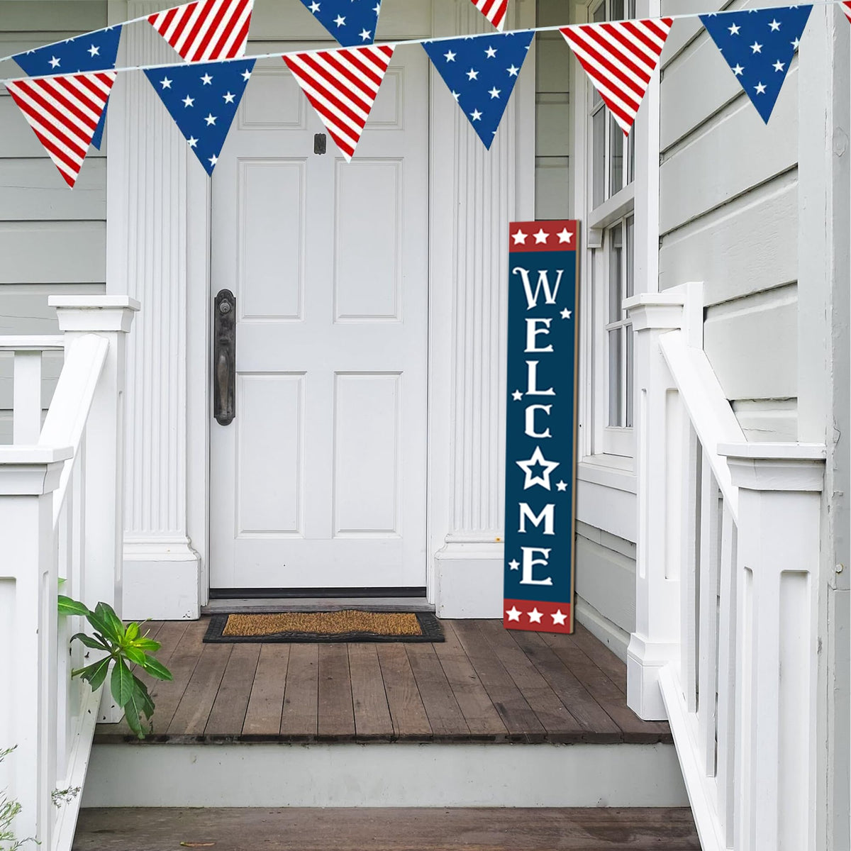 Xinglunla Farmhouse wooden sign adding rustic charm to a patio
