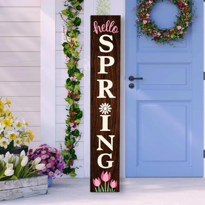 Xinglunla Hello Spring porch sign with tulips welcomes guests indoors or outdoors