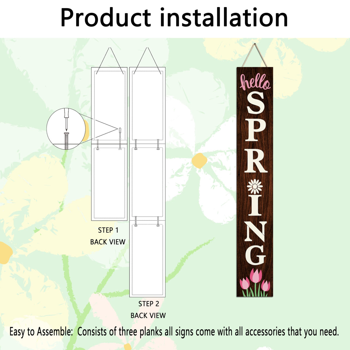 Xinglunla Hello Spring sign includes easy mounting hardware