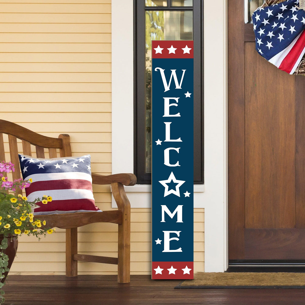 Xinglunla Patriotic Porch Sign with a 47-inch display for curb appeal