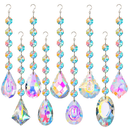 XINRUI Crystal Sun Catcher 9-pack showing beads and chain brighten rooms with color rainbows.