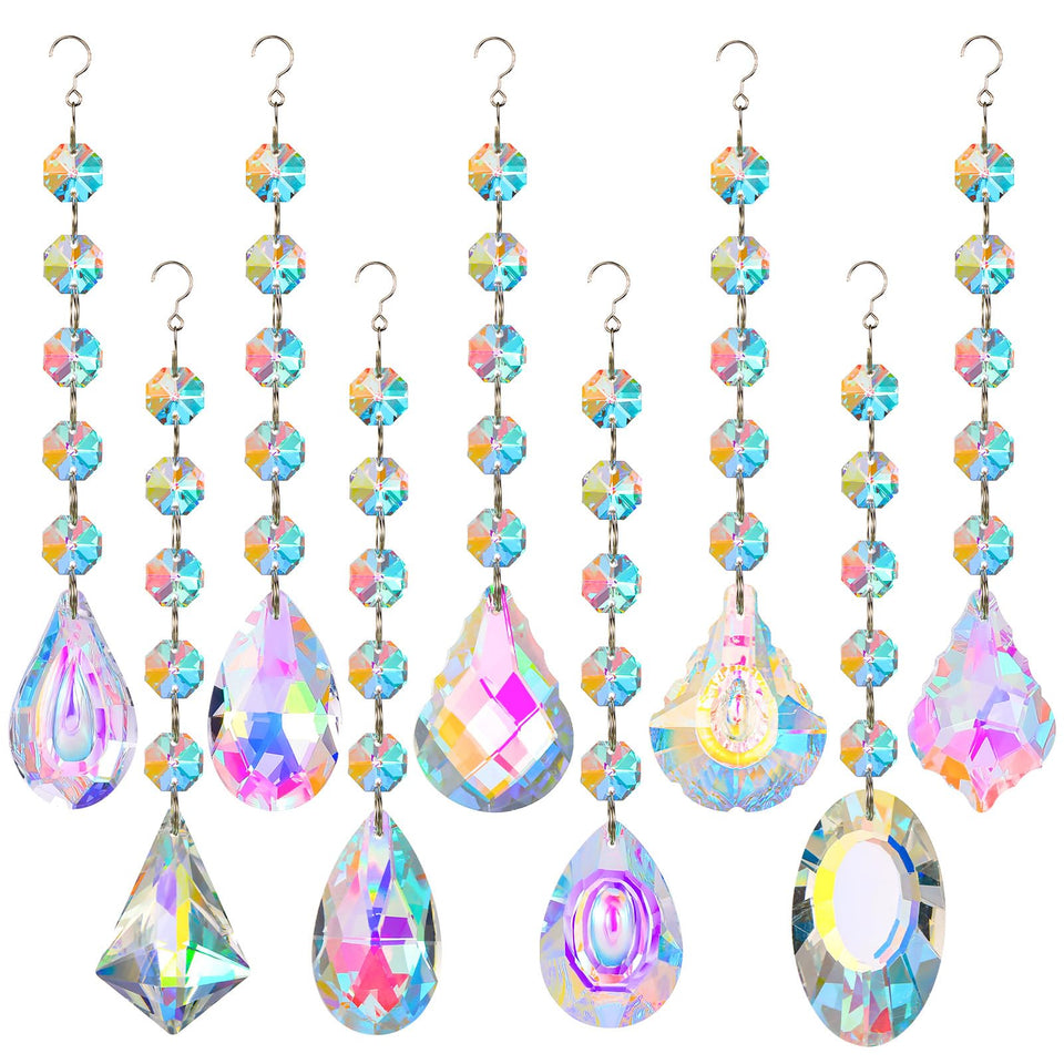 XINRUI Crystal Sun Catcher 9-pack showing beads and chain brighten rooms with color rainbows.