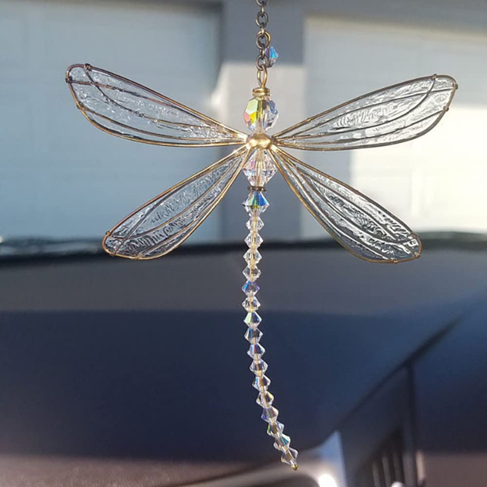 XinTX Dragonfly crystal suncatcher in garden setting casting colorful arcs