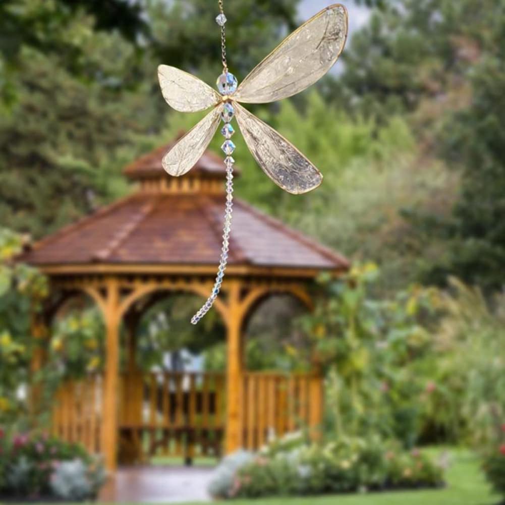 XinTX Dragonfly crystal suncatcher on a windowsill creating sunlit focal point