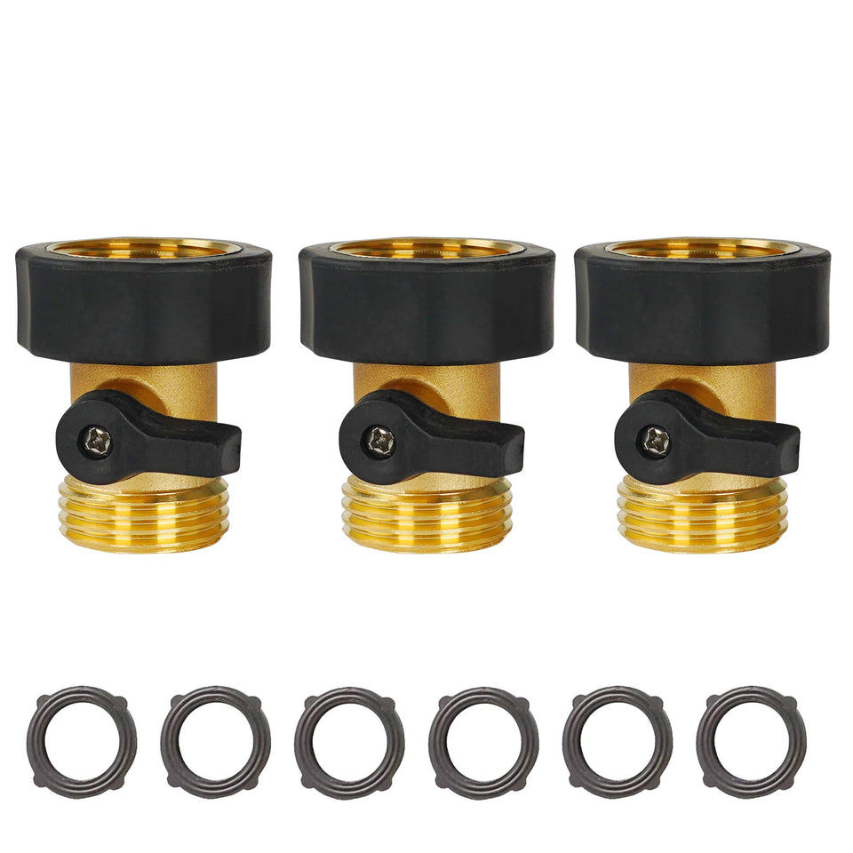 Xiny Tool garden hose shut-off valve brass close-up showing durable construction