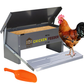 XINYI chicken treadle feeder side view with durable galvanized steel.