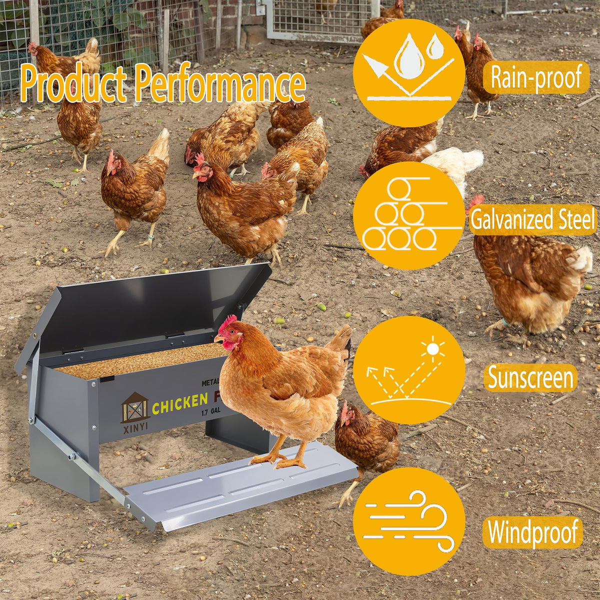 XINYI weatherproof lid shields feed from weather elements.