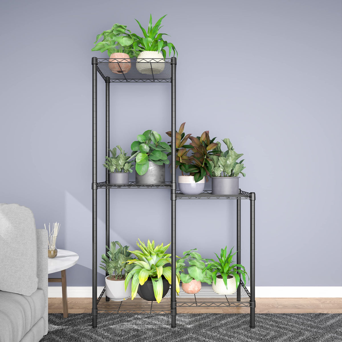 Xiofio 5-tier plant stand adjustable shelves demonstrating height versatility