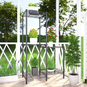 Xiofio 5-tier plant stand outdoor use showing rust-resistant coating