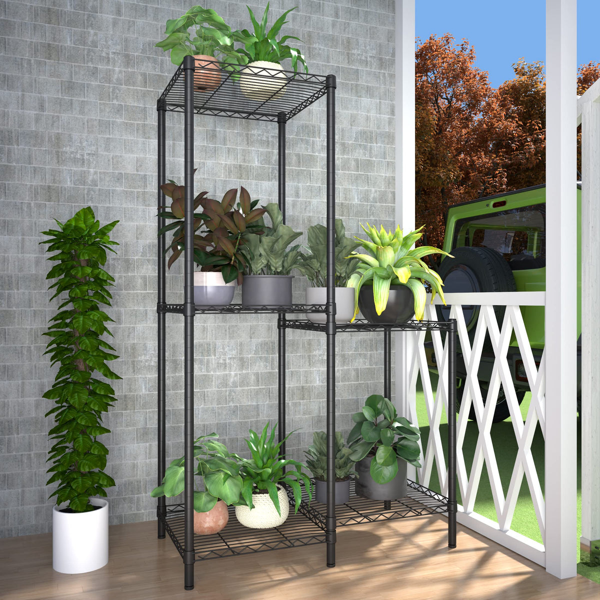 Xiofio 5-tier plant stand side assembly highlighting tool-free setup