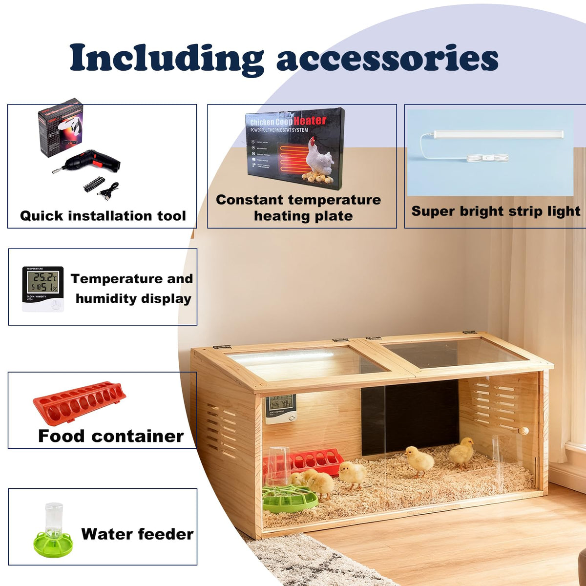 XITIANKJ Brooder Box accessories pack including heater and feeders