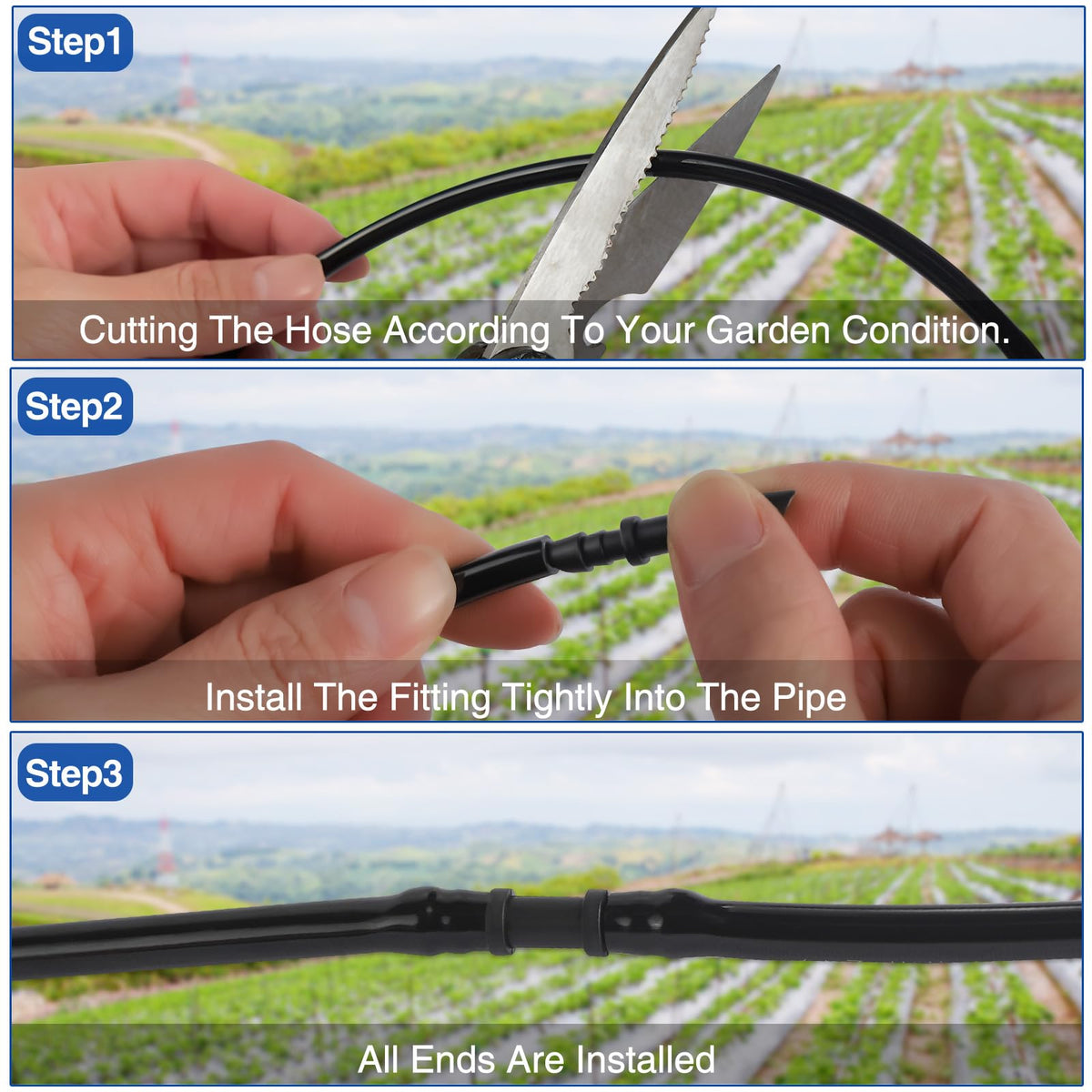 Xiuouix garden irrigation kit demonstrates quick-connect fittings for efficient watering.