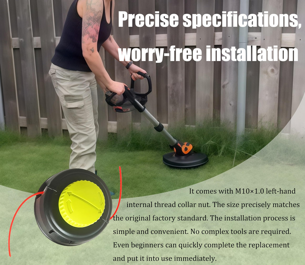 Xiweiqi 313318001 trimmer head in use on a lawn trimmer
