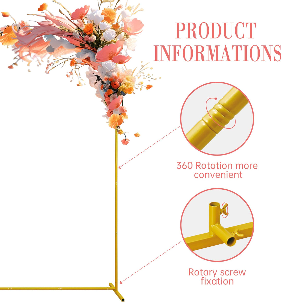 Xizlapu square backdrop stand in gold coating for indoor or outdoor use.