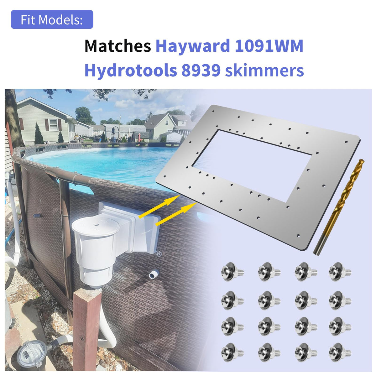 XJJ pool skimmer wall plate compatibility with Hayward Swimline JED tools.