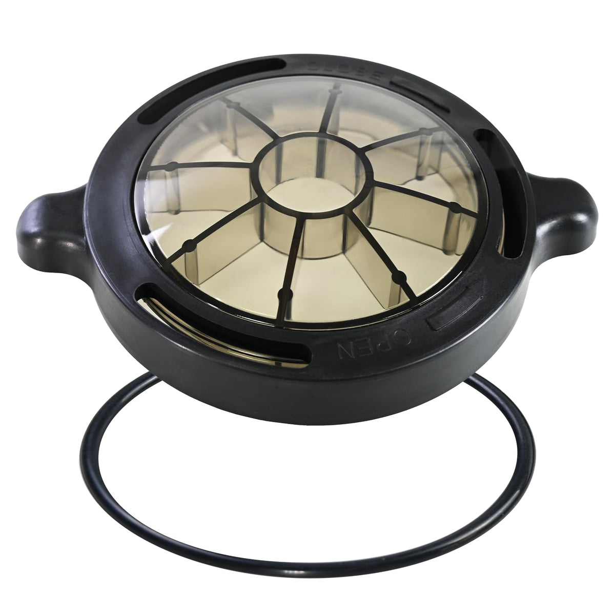 XJJ basket cover close-up shows durable build for tight seal and longer pump life.