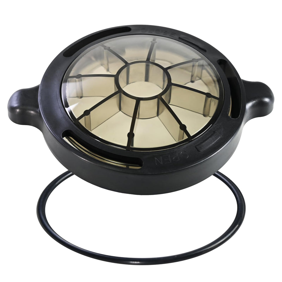 XJJ basket cover close-up shows durable build for tight seal and longer pump life.