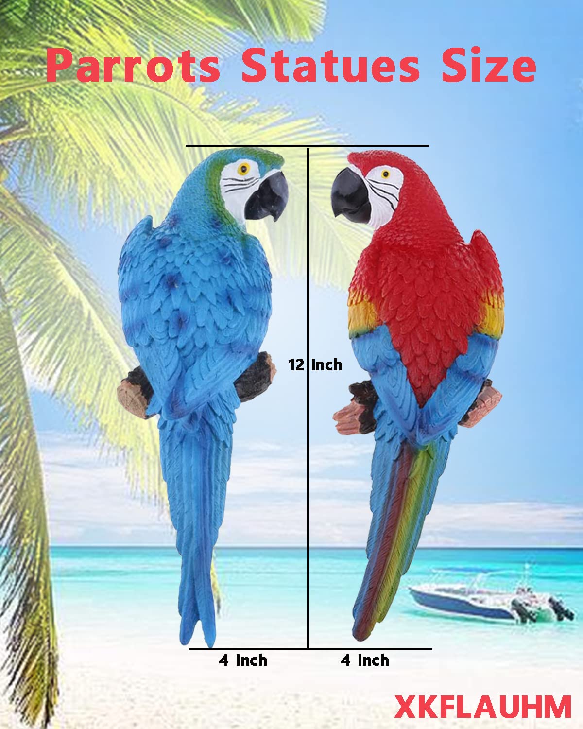 XKFLAUHM pair of parrot statues for yard or tiki bar setups.