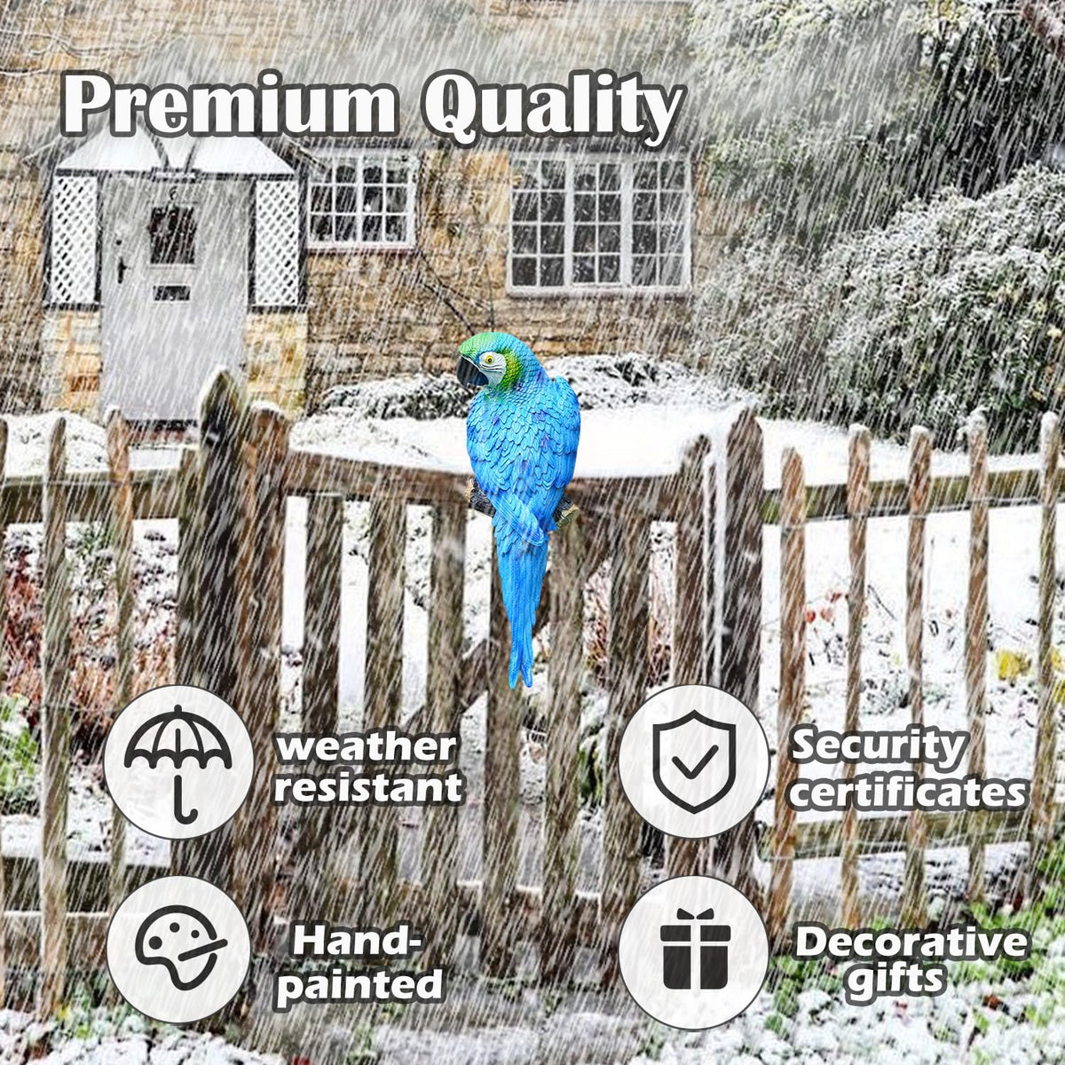XKFLAUHM hanging parrot sculpture ideal for patios, porches, and walls