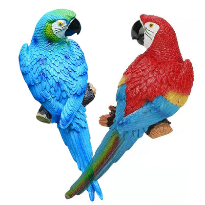 XKFLAUHM parrot blue and red outdoor statue for patio decor and tropical ambiance.