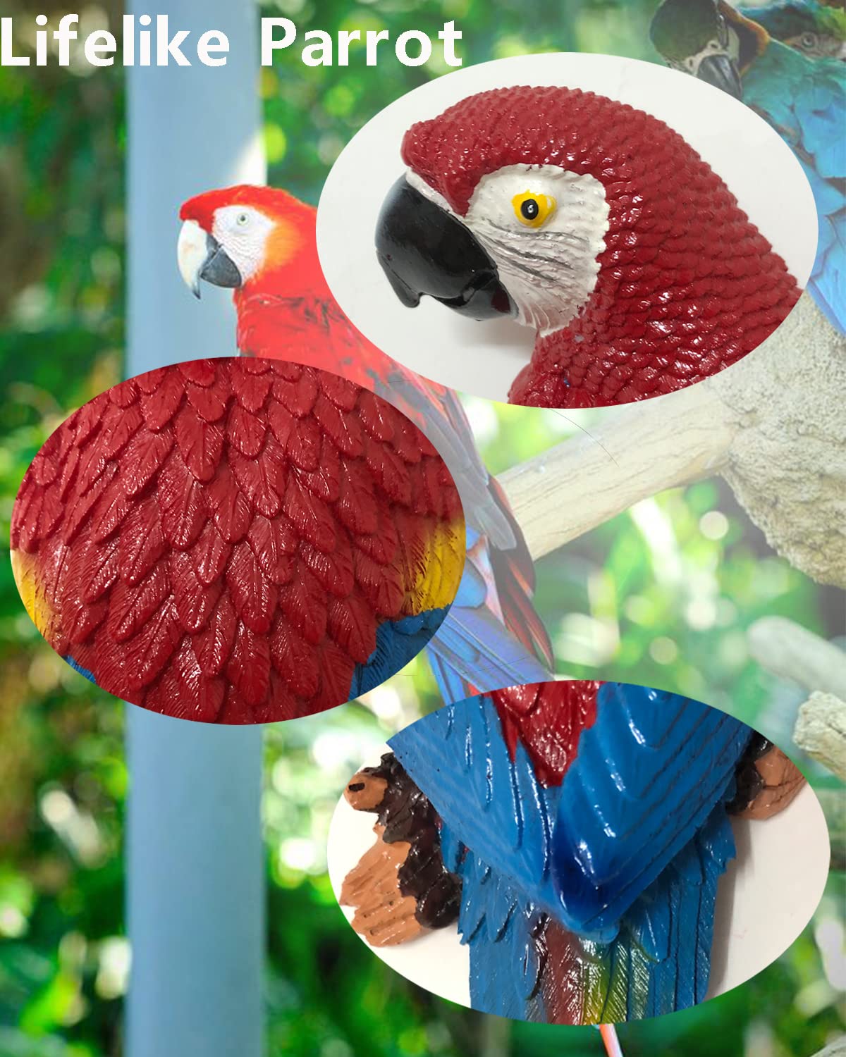 XKFLAUHM lifelike macaw sculpture with bright colors for garden display.