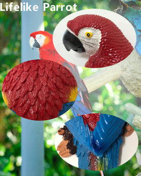 XKFLAUHM lifelike macaw sculpture with bright colors for garden display.