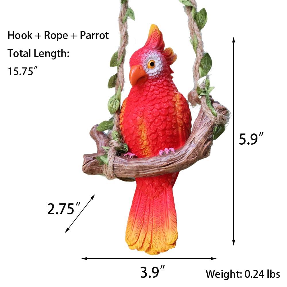 XKFLAUHM parrot swing bird figurine bright red for patio or balcony.