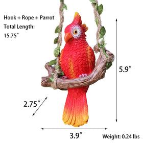 XKFLAUHM parrot swing bird figurine bright red for patio or balcony.