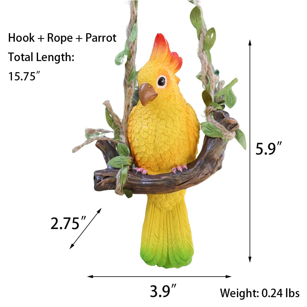 XKFLAUHM parrot statue with jute rope enables quick porch installation.