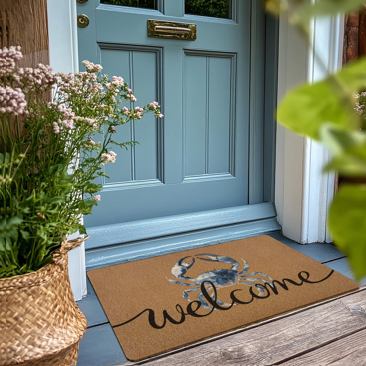 XLDLIOO beach farmhouse doormat features a bold pattern for indoor or outdoor use.