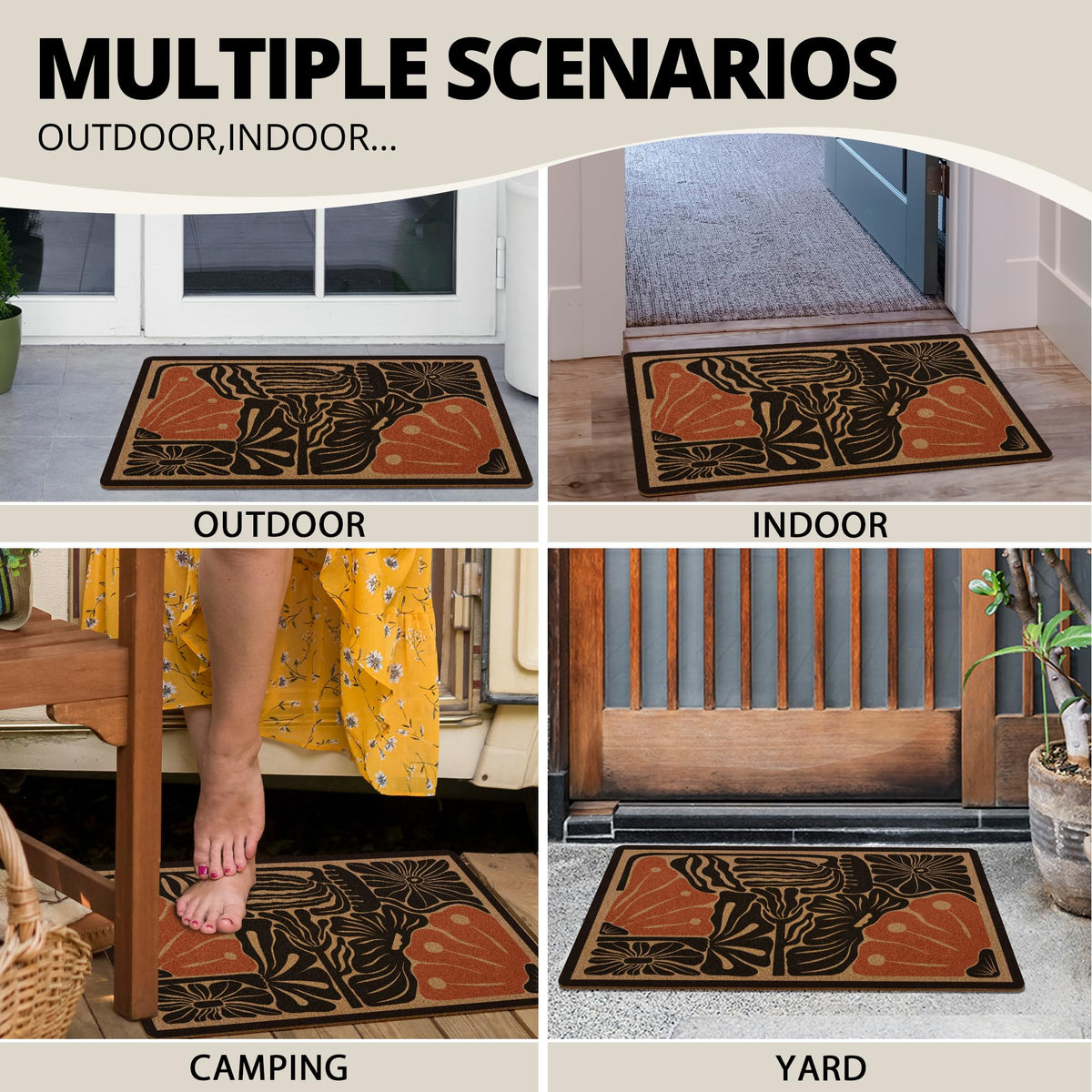 XLDLIOO Boho floral doormat 30x17in fits many exterior doors.